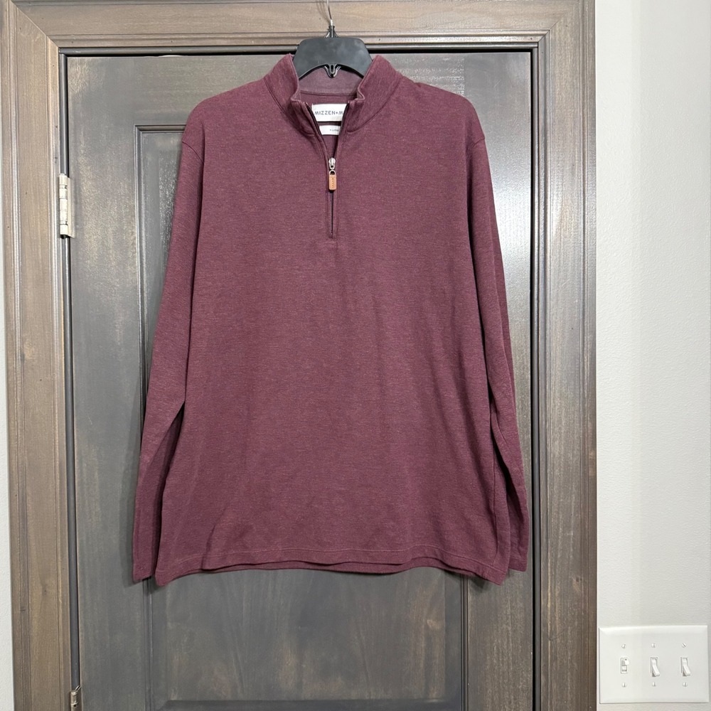 Mizzen Main Mens Burgundy Heathered 1/4 Zip Pullover Sweater X‎ Large